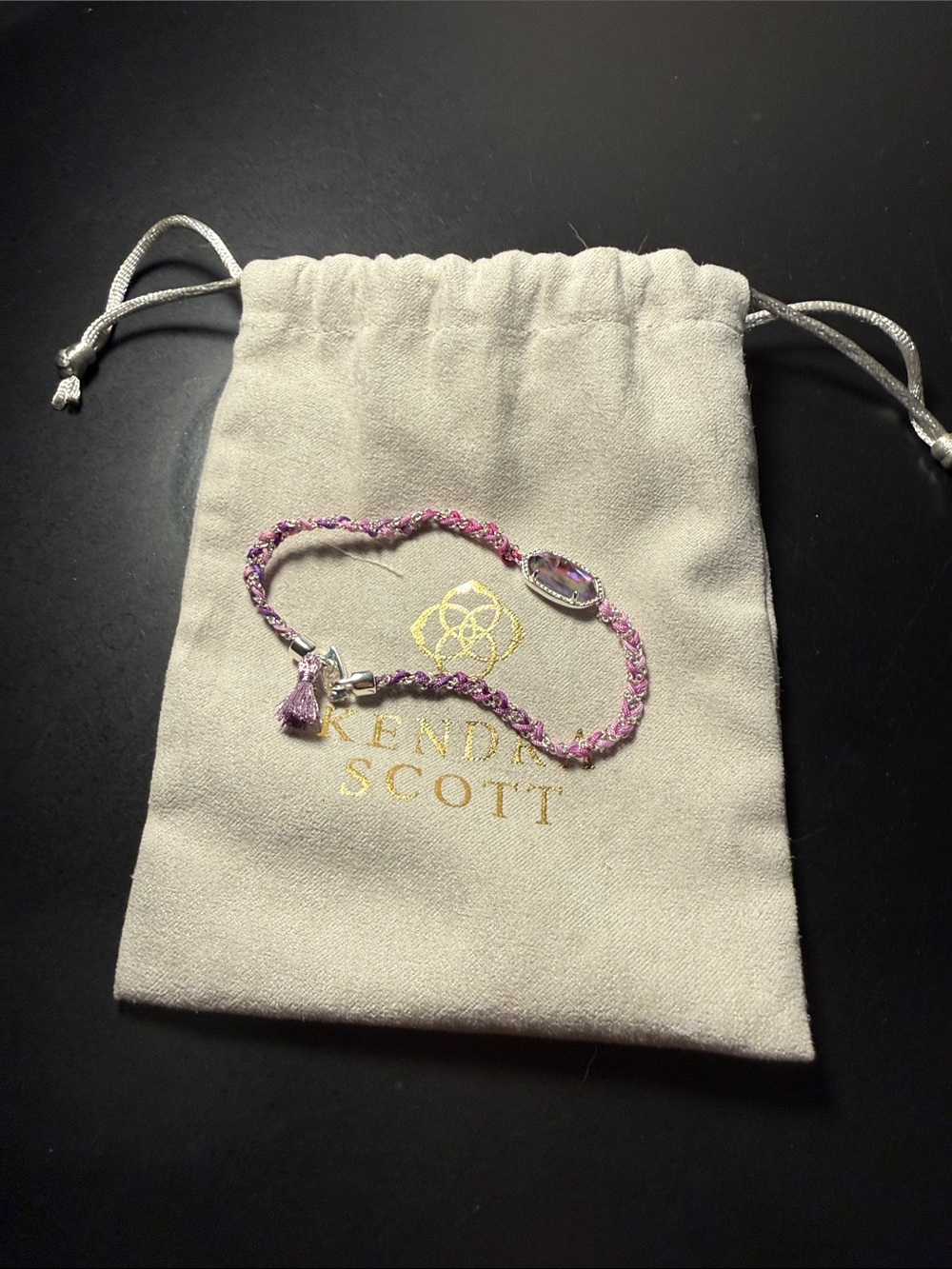 Kendra Scott Pink and Purple Braided Bracelet with Tassel and Stone